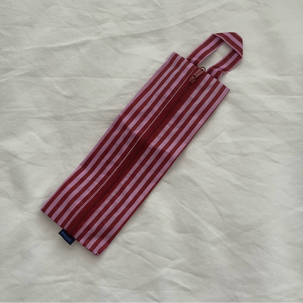 Baggu Pink & Red Stripe Small 3d Zip Pouch